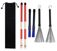 TUOREN Juego de 3 pares de cepillos de tambor, 1 par de cepillos de alambre de tambor, 1 par de cepillos retráctiles de nailon, 1 par de varillas de tambor para batería de jazz folk tocando