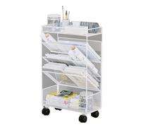 TUOYIBO Carro utilitario con Ruedas de 5 Niveles Carro de estantería móvil con Ruedas Carro para Libros con Ruedas con estantes Inclinados para Oficina, Aula, Biblioteca, Espacios Estrechos, Blanco