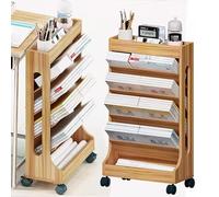 TUOYIBO Estantería móvil con Ruedas Carro utilitario rodante de Madera Carro rodante para Archivos para Oficina, Dormitorio, Aula, Biblioteca, Sala de Estar,A