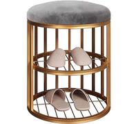 TUOYIBO Small Shoe Bench for Entryway, Metal Shoe Stool with Shoes Storage Organizer, 2 Tiers Shoe Rack with Round Seat