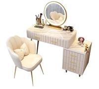 TUOYIBO Tocador con Espejo LED Inteligente y Silla, tocador con 3 Modos de iluminación de Color, Lujoso tocador con 5 cajones y Patas de Metal, para Dormitorio y Sala de Estar con Estilo