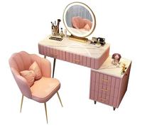 TUOYIBO Tocador con Espejo LED Inteligente y Silla, tocador con 3 Modos de iluminación de Color, Lujoso tocador con 5 cajones y Patas de Metal, para Dormitorio y Sala de Estar con Estilo