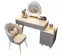 TUOYIBO Tocador con Espejo LED Inteligente y Silla, tocador con 3 Modos de iluminación de Color, Lujoso tocador con 5 cajones y Patas de Metal, para Dormitorio y Sala de Estar con Estilo