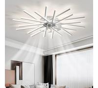 TuoyuanW Ventilador De Techo con Luz Memoria Regulable LED Salón Lampara Ventilador Techo 6 Velocidades Timer Reversible Silencioso Ceiling Fan with Light con Mando A Distancia Y App-White||100CM