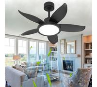 TuoyuanW Ventilador de Techo con Luz Silencioso de 5 Aspas Mando a Distancia APP Lampara Ventilador Techo LED Brillo Ajustable 6 Velocidades Reversible Temporizador para Dormitorio, 36in, Negro