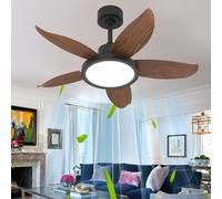 TuoyuanW Ventilador de Techo con Luz Silencioso de 5 Aspas Mando a Distancia APP Lampara Ventilador Techo LED Brillo Ajustable 6 Velocidades Reversible Temporizador para Dormitorio, 36in, Color Nogal