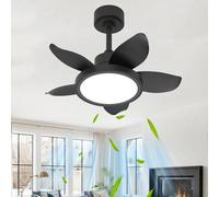 TuoyuanW Ventilador de Techo con Luz Silencioso de 5 Aspas Mando a Distancia APP Lampara Ventilador Techo LED Brillo Ajustable 6 Velocidades Reversible Temporizador para Dormitorio, 25in, Negro