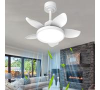 TuoyuanW Ventilador de Techo con Luz Silencioso de 5 Aspas Mando a Distancia APP Lampara Ventilador Techo LED Brillo Ajustable 6 Velocidades Reversible Temporizador para Dormitorio, 25in, Blanco