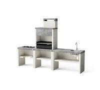 TUOZI - PACK 4 PLAN - COCINA DE EXTERIOR PLAN 1 PLUS FULL - Barbacoa Modular con Parrilla de Acero Inoxidable, Fregadero y Cocina a Gas (266 x 47 x 192 cm)