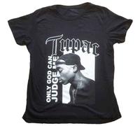 Tupac Camiseta 2PAC Only God can Judge Me oficial para mujer Boyfriend Fit Negro, Negro , M