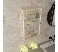 TUPAFJU Armario de Pared de 3 Niveles con Puertas de Cristal, Vitrina de Pared, botiquín, para Sala de Estar, Dormitorio, Cocina y baño(Beige,Single Cabinet)