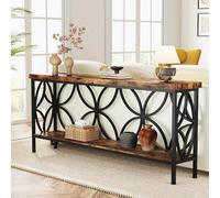 TUPAFJU Consola de Entrada Grande de Madera Maciza de Nogal, con Patas de Hierro Forjado, Mesa de sofá Moderna, Mesa Auxiliar para Sala de Estar, Estilo rústico(Black,160cm/62.9in)
