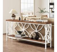 TUPAFJU Consola de Entrada Grande de Madera Maciza de Nogal, con Patas de Hierro Forjado, Mesa de sofá Moderna, Mesa Auxiliar para Sala de Estar, Estilo rústico(White,160cm/62.9in)