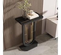 TUPAFJU Mesa Consola Moderna de losas de Roca con Marco de Metal, Mesa de sofá pequeña y Estrecha, Mesa Auxiliar para Sala de Estar, para Pasillo, vestíbulo, Entrada, recibidor(Black-5,40cm/15.7in)