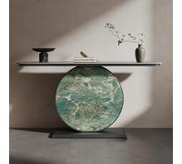 TUPAFJU Mesa Consola Moderna de Lujo en Negro y Dorado, Mesa de Entrada con Base Redonda de mármol y Estructura de Metal Dorado, Mesa para recibidor o Sala de Estar(Black 5,150CM/59in)