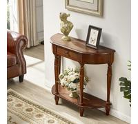 TUPAFJU Mesa de Entrada de Madera Maciza con cajones y Estante Abierto, Consola Moderna, Mesa Auxiliar semicircular para Sala de Estar, Pasillo, recibidor y Entrada(Walnut,90cm/35.4in)