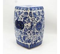 TUPAFJU Taburete de jardín de cerámica Decorativo - Mesa Auxiliar de Exterior con Forma de Tambor de Porcelana Azul y Blanca Hueca esmaltada, Taburete de jardín de cerámica(K)