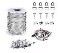 TUPARKA 1.5mmx30m Cable Acero Cable Acero Colgar Cuadros , 30 piezas de Aluminio Crimping Loop Sleeve y 15 juegos de Anillas en D (Sostiene hasta 25 KG)