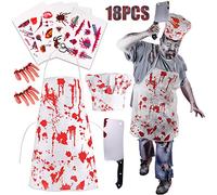 TUPARKA 18Pcs Zombie Costume Halloween Decorations, Zombie Costume Bloody Chef Butcher Apron Disfraces Halloween Scary Zombie Party