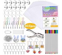 TUPARKA 203 piezas termocontraíbles Kit de lámina de plástico, 25 hojas Shrink Film Art Papel, laminadores, lápices de colores y 165 piezas Llavero y Fabricación de Joyería Accesorios