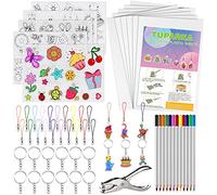 TUPARKA - Kit de lámina de plástico termocontraíble (60 piezas, incluye 10 piezas, papel de película retráctil en blanco y 5 piezas, papel de arte retráctil con diseño, perforación, llavero, lápices,
