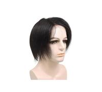 Tupé de cabello humano con base de encaje for hombre, tupé negro natural, sistema de reemplazo, peluquín liso