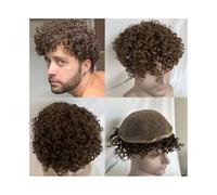 Tupé de pelo para hombres Peluca de cabello humano afro rizado for hombres, color marrón oscuro, n.° 4, de 8 x 10 pulgadas, con encaje suizo completo, sistema de reemplazo de cabello europeo de 7 pulg