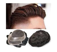 Tupé For Hombres Prótesis De Cabello Humano Frontal Y Parte Superior Encaje Francés Con Perímetro Piel Fina PU Unidad Sistema Reemplazo Indio Natural Marrón Oscuro(COLOR 2-110%,7x9)
