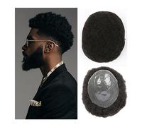 Tupé para Hombre Afro Toupee for hombres Full Thin Skin PU Base Piezas de cabello Pelucas de cabello humano 8x10 pulgadas Prótesis de cabello masculino 6 mm Kinky Curly Hair Men's Toupee Peluca de Hom