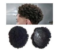 Tupé para Hombre Afro Toupee for hombres negros 0.04-0.06mm Full PU Skin 6 "Kky Curly Real Human Hair Piece Hombres Reemplazo Hairpiece 4mm Wave Hair Men's Toupee Peluca de Hombre (Color : 1pc Toupee