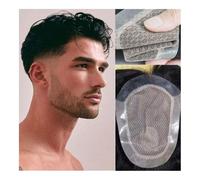 Tupé para hombre Base de seda for hombres con alrededor de 100% cabello humano inyectado, prótesis de cabello masculino, sistema de cabello hecho a mano transpirable, peluca for hombres Pelucas(20x22C