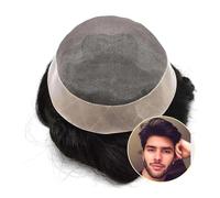 Tupé para hombre Durable Men Hair Toupee Indian Straight Wave Human Hair Replacement System Men's Hair Capillary Prothesis Hairpiece Pelucas(Brown,7x9)