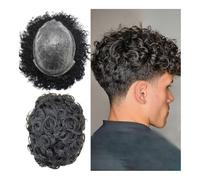 Tupé para hombre Men Toupee Human Hair Curly Thin Skin PU Men's Capillary Prosthesis With Knots Indian Remy Hair System Unit Wigs Pelucas(30mm Wave,7x9)