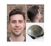 Tupé para hombre Peluca de cabello humano for hombre, peluca completa de PU de 0,12mm, cabello humano, reemplazos completos de PU, peluca Remy for hombre Pelucas(Off Black,7x9)