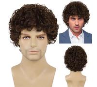 Tupé para hombre Peluca de fiesta de Cosplay resistente al calor Natural, peluca sintética for hombre, peluca corta y rizada de pelo gris mezclado negro for regalo de padre masculino Tupé para hombres