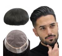 Tupé para hombre Pelucas de cabello for hombres, peluquín de cabello humano for hombres, unidades de sistema de cabello humano Remy indio, reemplazos de cabello humano Natural Pelucas(Black,6x8)