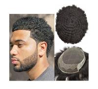 Tupé para hombre Sistema de reemplazo de cabello de peluquín Afro Curl for hombres, parte superior y frontal de encaje OCT con sistema de reemplazo de cabello lateral y trasero de PU Pelucas(4mm Wave