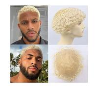 Tupé para hombre Tupé de cabello rizado afro rizado for hombres negros 8 "x 10" Sistema de cabello humano con base de encaje completo # 613 Rubio 6 mm Tupé for hombre rizado Postizo de reemplazo de 6