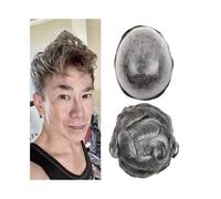 Tupé para hombre Tupé for hombres con nudos, pelucas de cabello humano indio de piel fina completa de 0,12mm, Unidad de sistema de cabello negro y ceniza, reemplazos de cabello, línea capilar Pelucas(