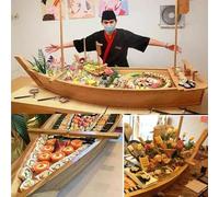 TUPOSTAR Barco De Bambú JaponéS para Sushi, Contenedor para SalmóN Y Marisco En Forma De Barco, Plato Grande para Servir Hielo Seco, para Restaurante O Plato Casero,A,L70×W24cm
