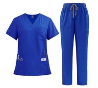 TUPOSTAR Conjunto De Uniforme MéDico, Top con Cuello En V Y Bolsillo Y PantalóN Deportivo con CordóN, Uniforme MéDico Ligero De Manga Corta, para Enfermeras, Esteticistas,10,M