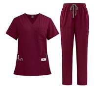 TUPOSTAR Conjunto De Uniforme MéDico, Top con Cuello En V Y Bolsillo Y PantalóN Deportivo con CordóN, Uniforme MéDico Ligero De Manga Corta, para Enfermeras, Esteticistas,03,XXL