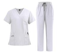 TUPOSTAR Conjunto De Uniforme MéDico, Top con Cuello En V Y Bolsillo Y PantalóN Deportivo con CordóN, Uniforme MéDico Ligero De Manga Corta, para Enfermeras, Esteticistas,08,XXL