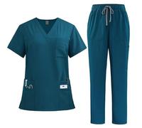 TUPOSTAR Conjunto De Uniforme MéDico, Top con Cuello En V Y Bolsillo Y PantalóN Deportivo con CordóN, Uniforme MéDico Ligero De Manga Corta, para Enfermeras, Esteticistas,04,L