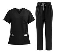 TUPOSTAR Conjunto De Uniforme MéDico, Top con Cuello En V Y Bolsillo Y PantalóN Deportivo con CordóN, Uniforme MéDico Ligero De Manga Corta, para Enfermeras, Esteticistas,09,L