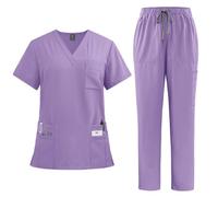 TUPOSTAR Conjunto De Uniforme MéDico, Top con Cuello En V Y Bolsillo Y PantalóN Deportivo con CordóN, Uniforme MéDico Ligero De Manga Corta, para Enfermeras, Esteticistas,06,S