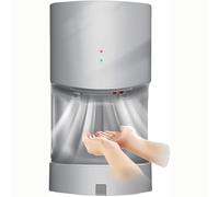 TUPOSTAR Secadores De Manos AutomáTicos con Bandeja, Secador De Manos De Alta Velocidad con Sensor De Viento, Secador De Manos Mural, para Uso Comercial En BañOs,Plata