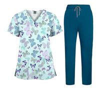 TUPOSTAR Uniformes MéDicos para Mujer, Camisetas MéDicas De EnfermeríA, Ropa De Trabajo para Adultos con Cuello En V Y Estampado Bonito, con Bolsillos,10,M