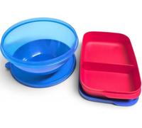 Tupperware Bento Clevere Pause - Fiambrera con separador de 590 ml, diseño de Spider-Man, color azul y rojo + cuenco Signoraware Peng de 800 ml, color azul con tapa antigoteo