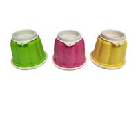 Tupperware Juego de 3 moldes para pudin con 2 tapas redondas para pudín para caer, forma de pudín de gelatina, postre dulce, amarillo, verde y rosa Charlotte
